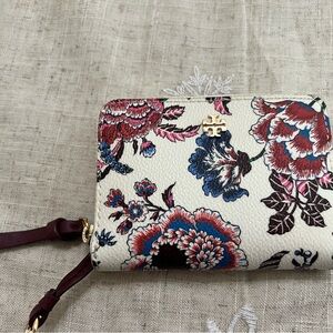 Small Tory Burch Cream Floral Wallet